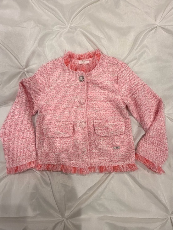 Iana Other - Girls Pink Tweed Fringe Jacket Size 24m